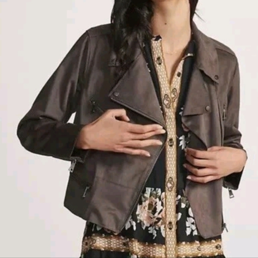Hutch Anthropologie Faux Suede Moto Jacket Zippers Grey Sz Large